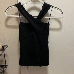 Black Zara Cross Neck Ribbed Tank Top